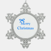 Blauer Bogen frohe Weihnachtsgeschenke einfache mo Schneeflocken Zinn-Ornament (Vorderseite)