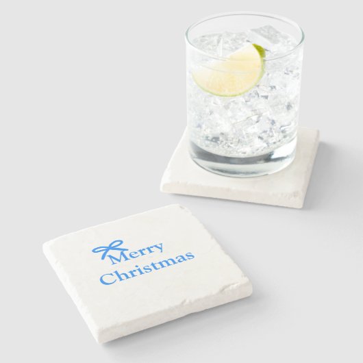 Blauer Bogen frohe Weihnachtsgeschenke einfache mo Steinuntersetzer (Seitenansicht)