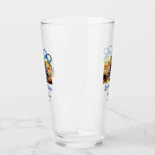 Blauer Bogen fröhliche Vibes fügen Familienname Fo Glas (Links)