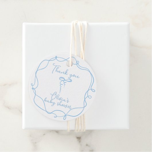 Blauer Bogen handgezogene Babydusche Danke Geschenkanhänger (Beispiel)