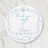 Blauer Bogen handgezogene Babydusche Danke Geschenkanhänger (Vorderseite)