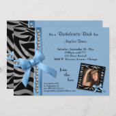 Blauer Bogen mit Silberperlen und Zebrastreifen Einladung (Vorne/Hinten)