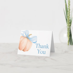 Blauer Bogen Orange Kürbis Babyparty Dankeskarte