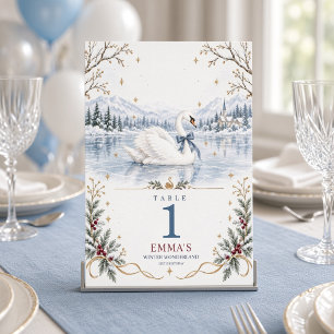 Blauer-Bogen-Schwan-Winter-Wunderland-Geburtstag Tischnummer