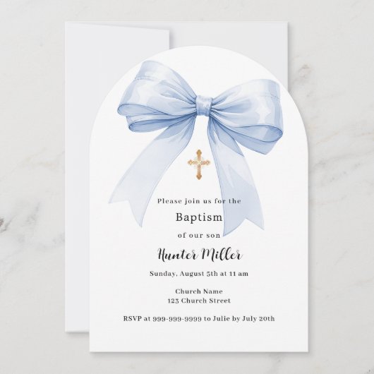 Blauer Bogen Taufe Einladung (Vorderseite)