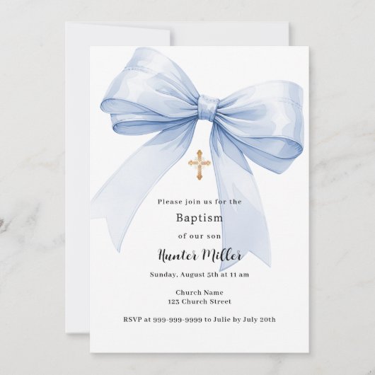 Blauer Bogen Taufen Einladung (Vorderseite)