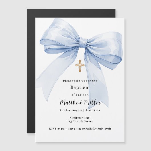 Blauer Bogen Taufen Magneteinladung (Vorne/Hinten)