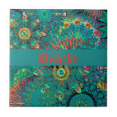 Blauer Boheminan Boho Hippie Muster Retro Fliese (Vorderseite)