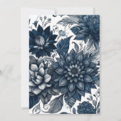 Blauer Bohemischer Glam Blumenzehen Einladung (Rückseite)