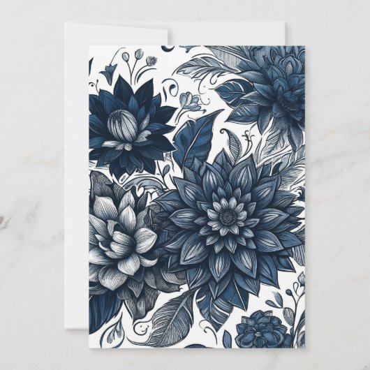 Blauer Bohemischer Glam Blumenzehen Einladung (Rückseite)