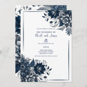 Blauer Bohemischer Glam Blumenzehen Einladung (Vorne/Hinten)