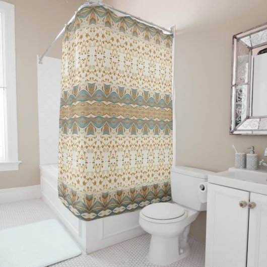 Blauer Boho Duschvorhang (Beispiel)