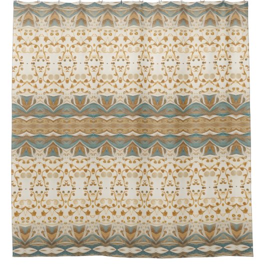 Blauer Boho Duschvorhang (Vorderseite)