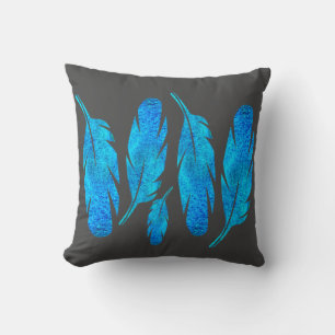 Blauer Boho Federn blau und grau Kissen