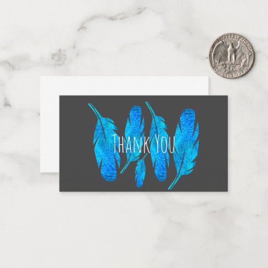 Blauer Boho Federn blau und grau Mitteilungskarte (Vorderseite/Rückseite Beispiel)