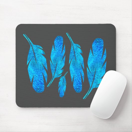 Blauer Boho Federn blau und grau Mousepad (Mit Mouse)