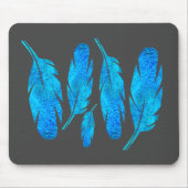 Blauer Boho Federn blau und grau Mousepad (Vorne)