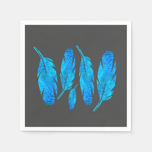 Blauer Boho Federn blau und grau Serviette (Vorderseite)