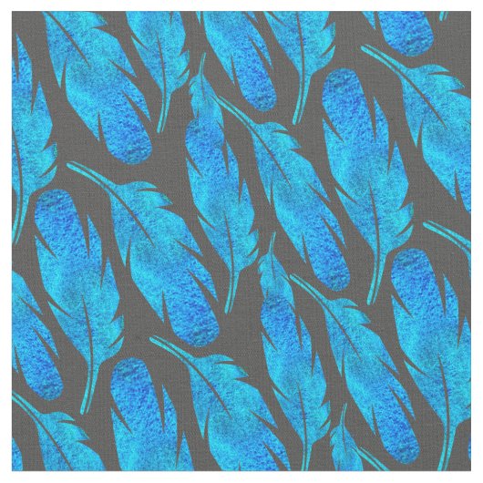 Blauer Boho Federn blau und grau Stoff (Nahaufnahme)