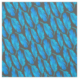 Blauer Boho Federn blau und grau Stoff