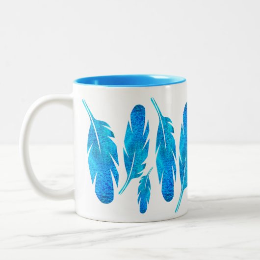 Blauer Boho Federn blau und grau Zweifarbige Tasse (Links)
