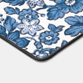 Blauer Boho Floral mit Name/Monogramm Schreibtischunterlage (Ecke)