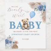 Blauer Boho-Teddybär-Baby-Party Weinetikett (Einzelnes Label)