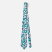Blauer Boho Vintage-Blumenprint Krawatte (Vorderseite)