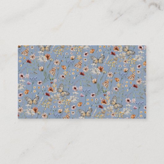 Blauer Boho Wildblume Display-Dusche Begleitkarte (Rückseite)