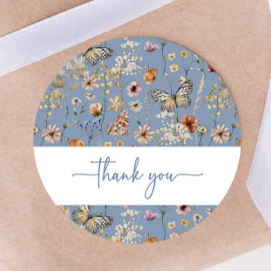 Blauer Boho Wildblumen Baby Shower Aufkleber