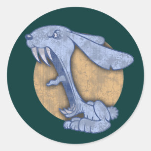 Blauer Böser Hase Runder Aufkleber
