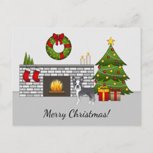 Blauer Boston Terrier in einem festlichen Weihnach Postkarte