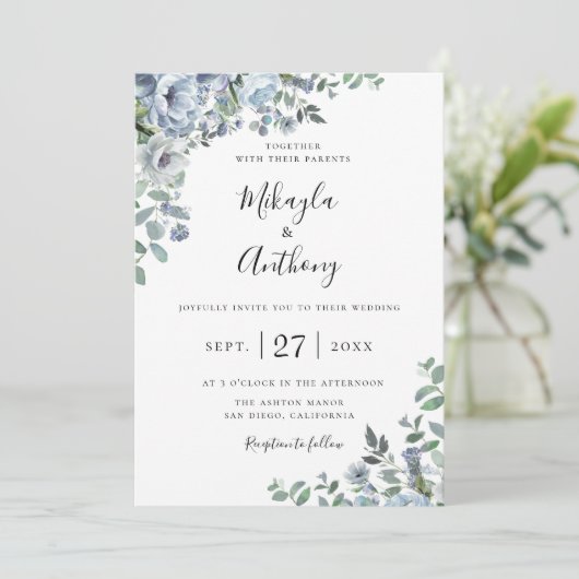 Blauer Botanischer Blumenzwiebeln Einladung (Stehend Vorderseite)