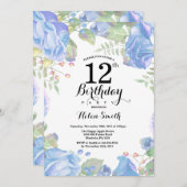 Blauer Botanischer Garten 12. Geburtstag Einladung (Vorne/Hinten)