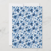 Blauer Botanischer Klassiker Hochzeit mit floraler Einladung (Rückseite)