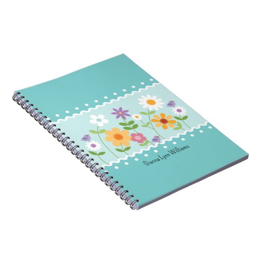 Blauer botanischer Mit Monogramm Notizblock (Rechte Seite)