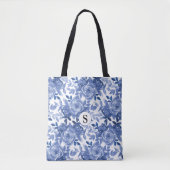 Blauer Botanischer Monogramm Tasche (Vorderseite)