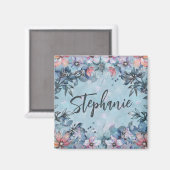 Blauer botanischer Name Magnet (Vorderseite/Rückseite)