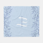 Blauer botanischer personalisierter Name und Monog Fleecedecke (Vorderseite (Horizontal))