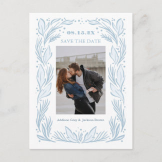 Blauer botanischer Rahmen Save the Date Postkarte
