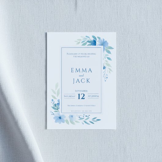 Blauer botanischer Rand modern Einladung