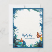 Blauer Botanischer Schmetterling QR-Code Hochzeit  RSVP Karte (Vorderseite)