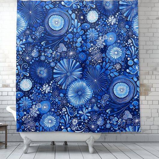 Blauer Botanischer Shibori Duschvorhang
