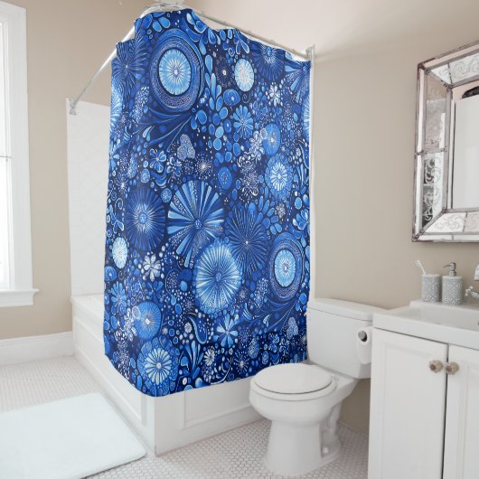 Blauer Botanischer Shibori Duschvorhang (Beispiel)