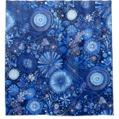 Blauer Botanischer Shibori Duschvorhang (Vorderseite)
