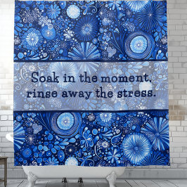 Blauer Botanischer Shibori Redewendungen Duschvorh Duschvorhang