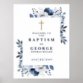 Blauer Botanischer Taufe Begrüßungszeichen Poster (Vorne)