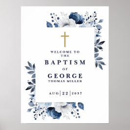Blauer Botanischer Taufe Begrüßungszeichen Poster