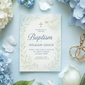 Blauer botanischer Taufen Einladung mit Taube