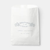 Blauer botanischer Wappen-Monogramm-Hochzeit Geschenktütchen (Vorderseite)
